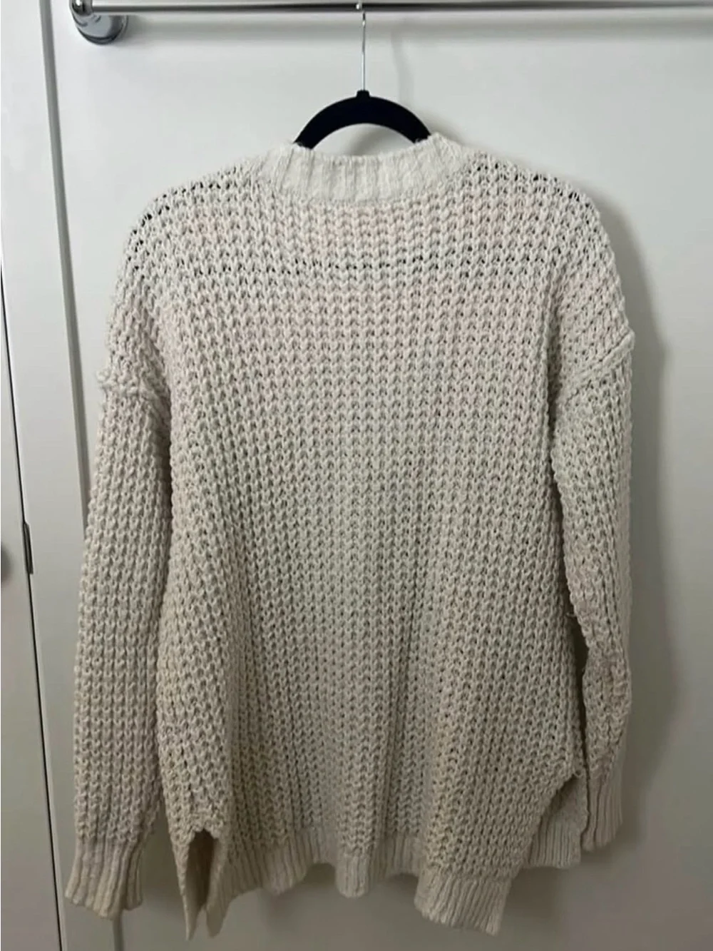 Free People Cream Oversized Waffle Knit Henley Sweater XS